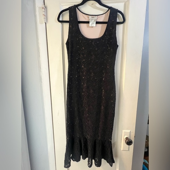 Fuzzi Black Lace Sheer Midi Dress M - Picture 7 of 10